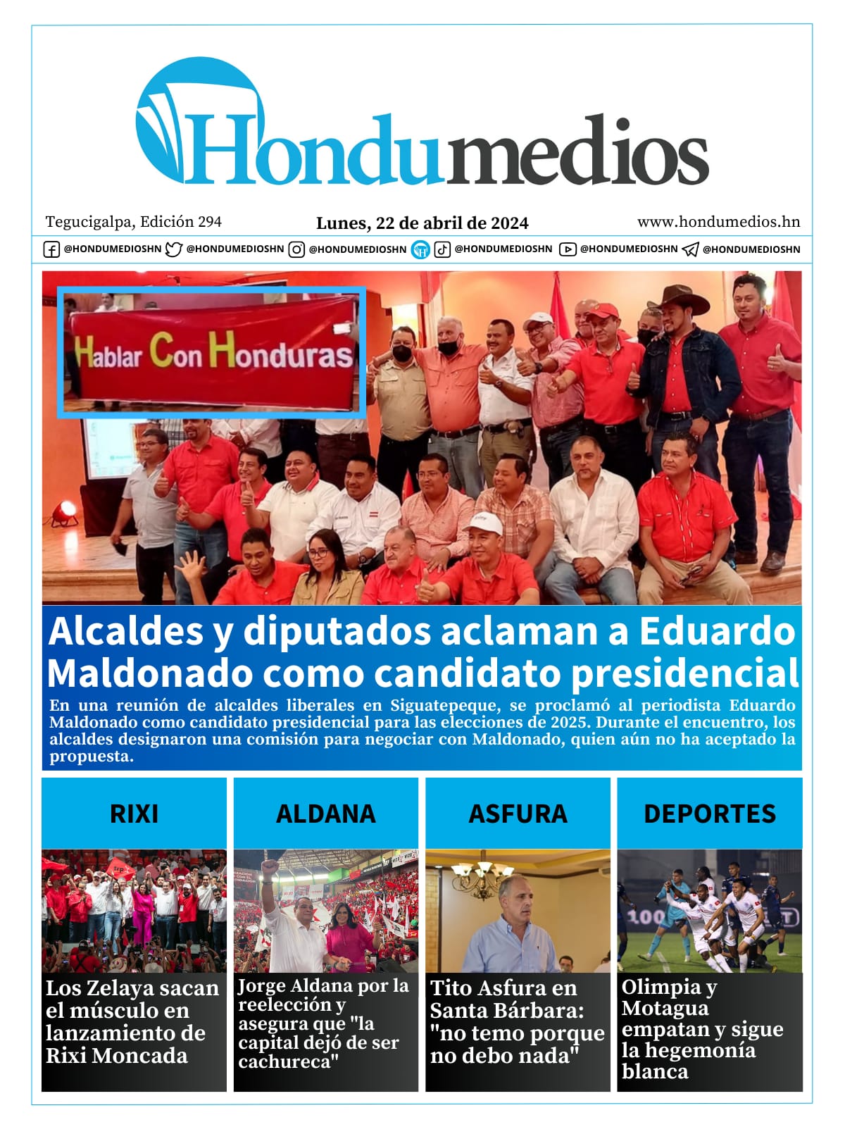 Portada Para Este Lunes De Abril Del Hondumedios