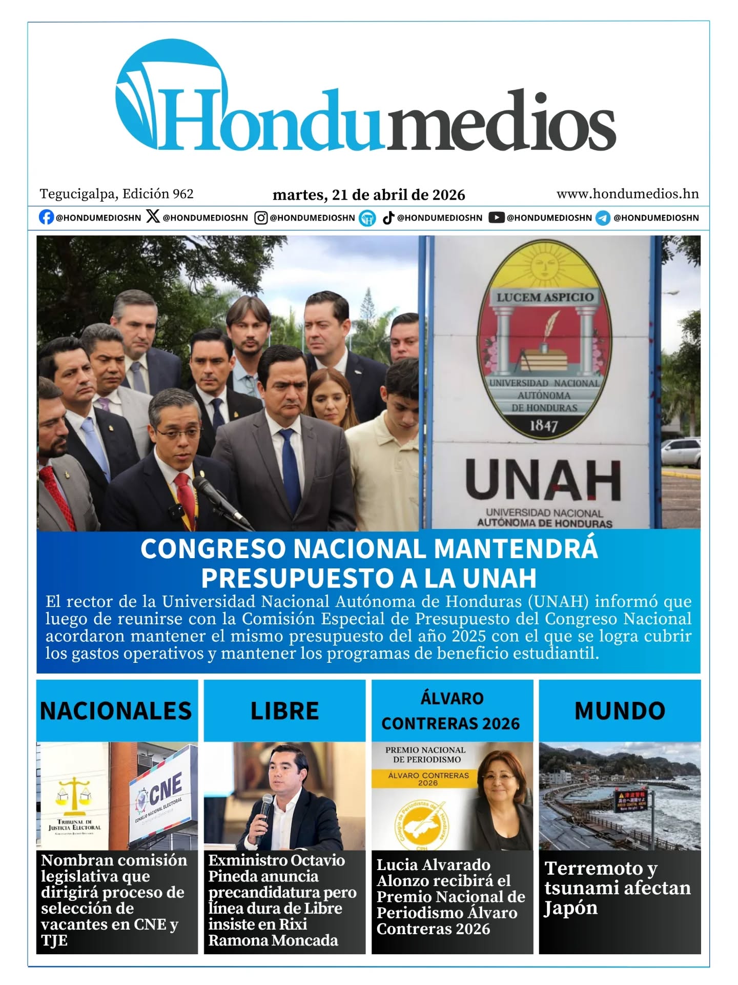 Portada del martes 21 de abril de 2026